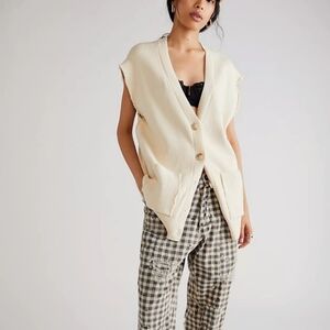 Free People Cream Sleeveless Cardigan